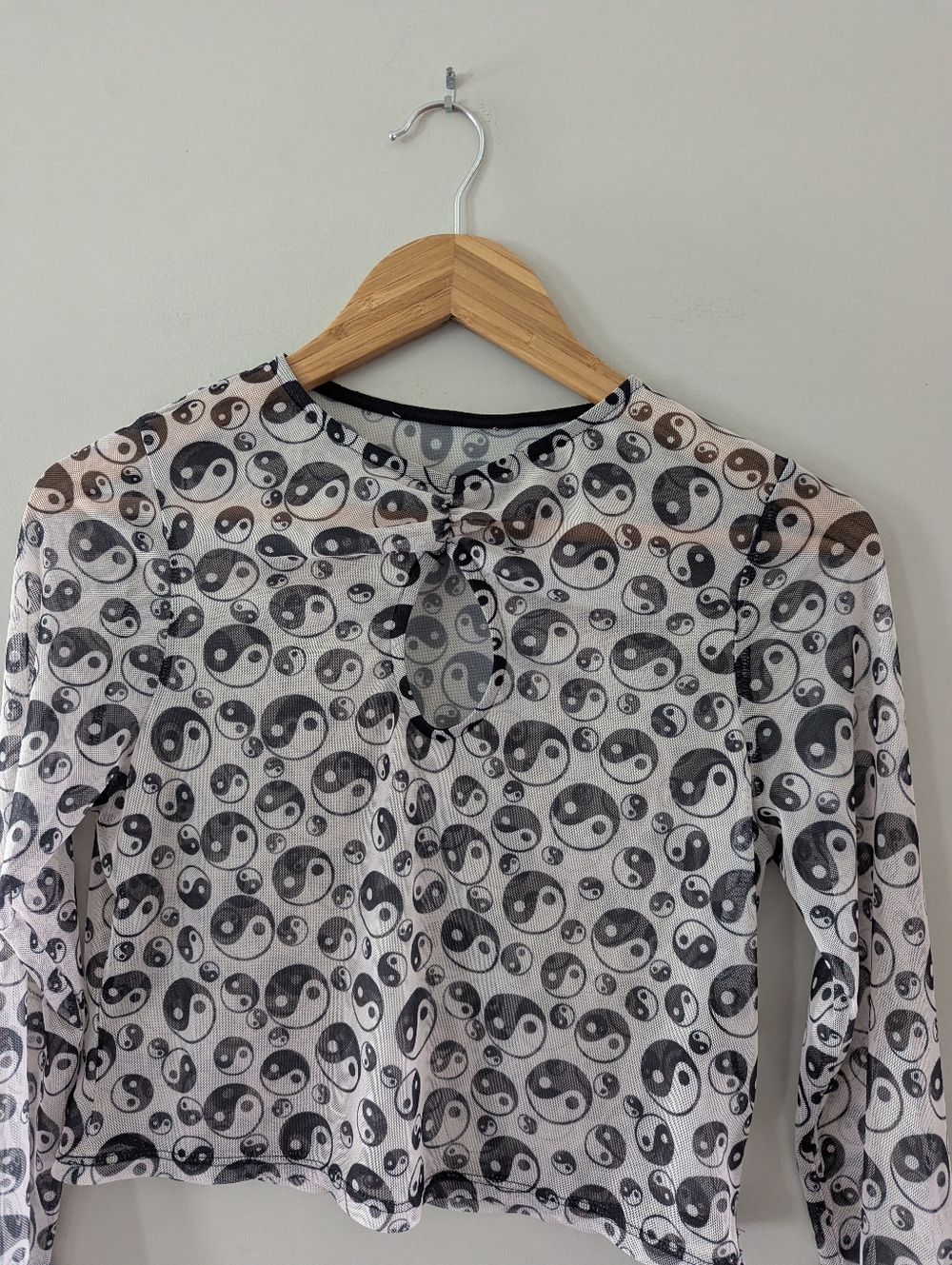 Topshop Sheer Yin and Yang Long Sleeve Cropped Top Medium Hippie Boho Zen - Picture 4 of 5